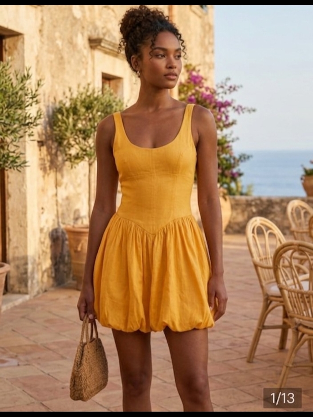 Gianni Bini Mustard Yellow Scoop-Neck Mini Dress